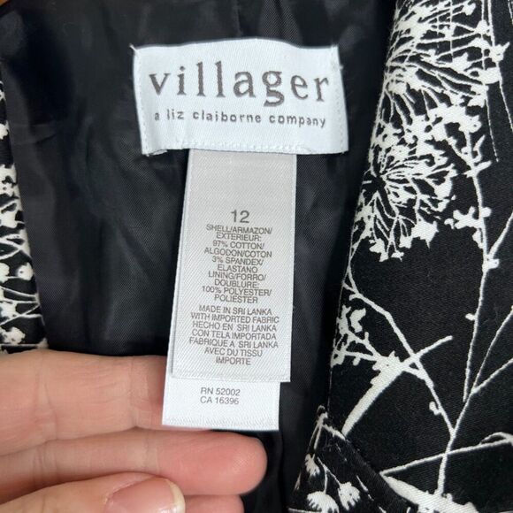 Villager by Liz Claiborne Black Floral Maximal Cotton Blazer Jacket Size 12 - Picture 7 of 10